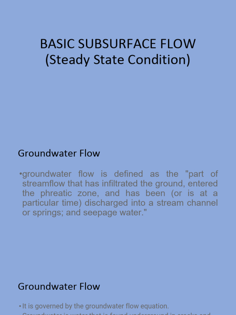 Basic Sub Surface Flow (Steady State Condition) | PDF | Aquifer ...