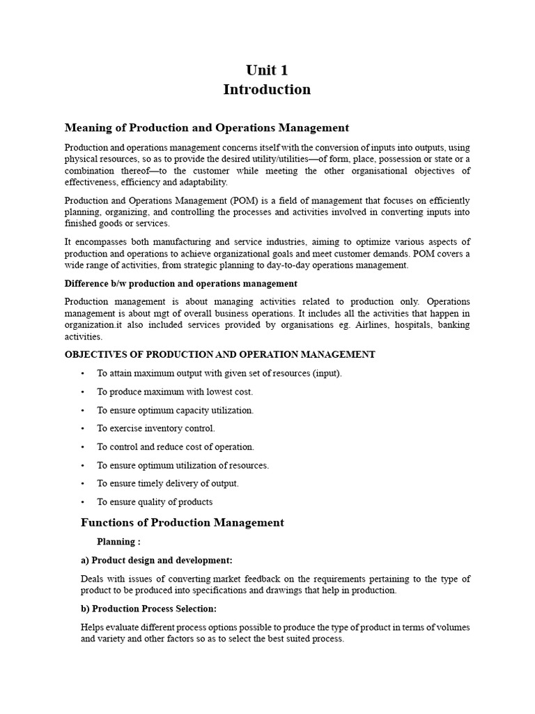 POM Unit 1 Introduction | PDF | Safety | Pollution