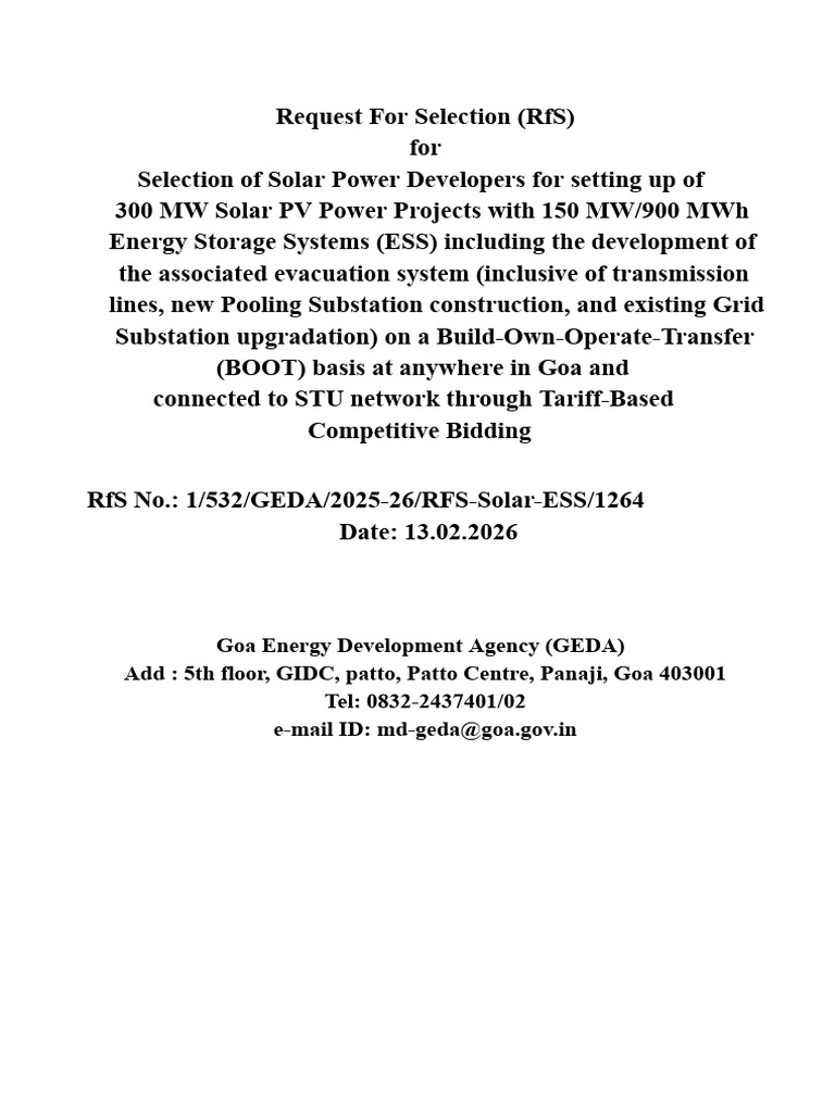Rfs - Geda - 300 MW Solar + 900 MWH Bess | PDF | Watt | Electrical Grid