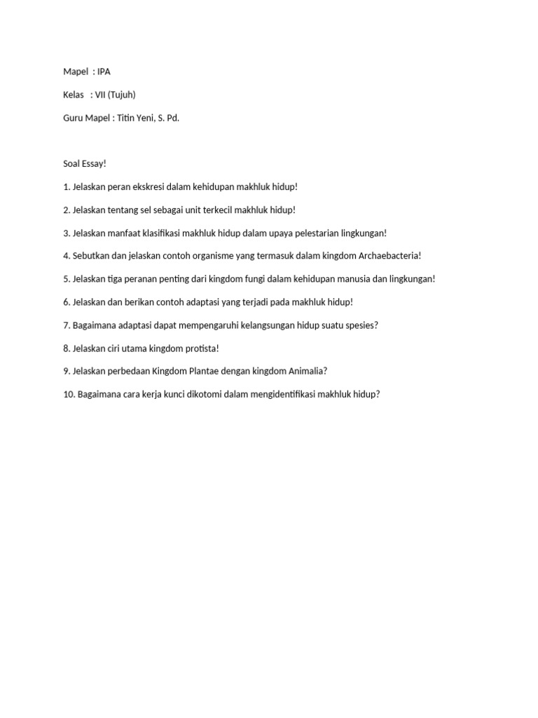 Mapel IPA Kelas 7 Dan 8 - IPA-WPS Office | PDF