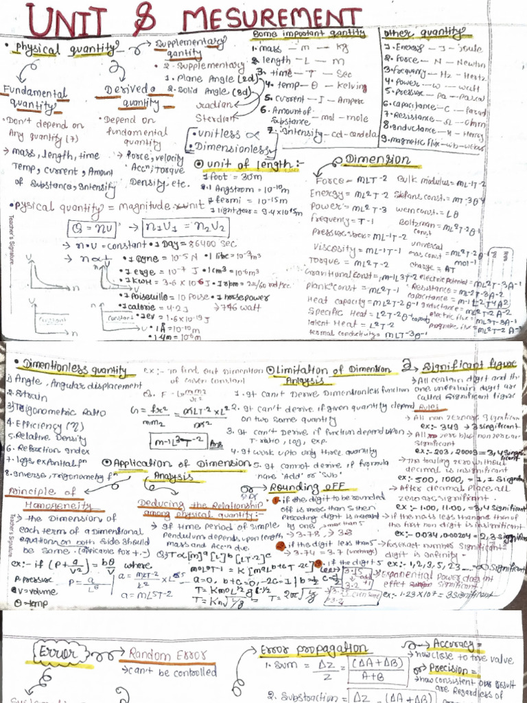 Unit and Measurement Handwritten Notes Class 11 | PDF