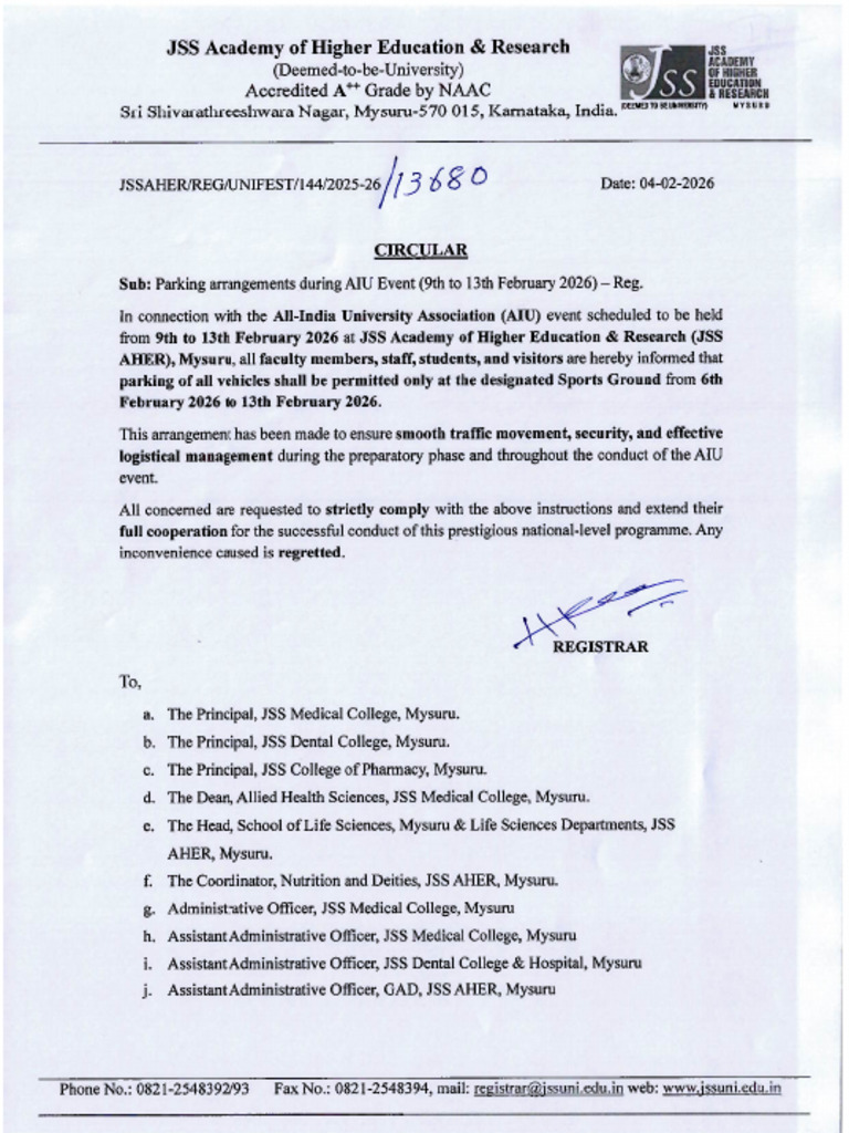 Circular - Parking Arreangements - AIU Event | PDF