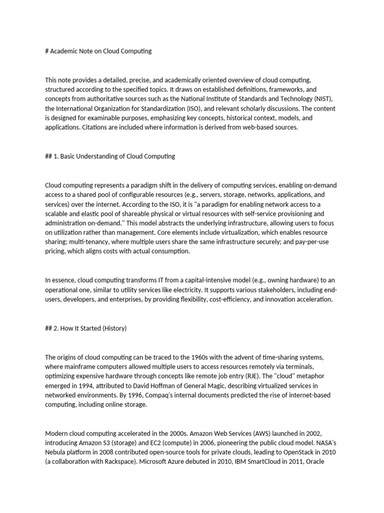Academic Note On Cloud Computing | PDF | Cloud Computing | Software As ...