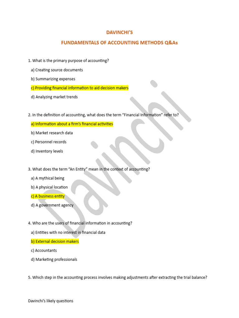 FUNDAMENTALS OF ACCOUNTING Q&As - 085146 | PDF | Equity (Finance ...