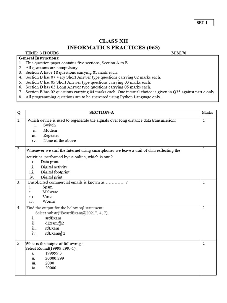 Sample Paper-5 | PDF | Sql | Boolean Data Type