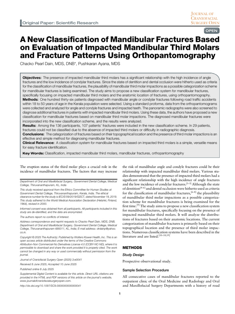 A New Classification of Mandibular Fractures Based.3 | PDF | Dental ...