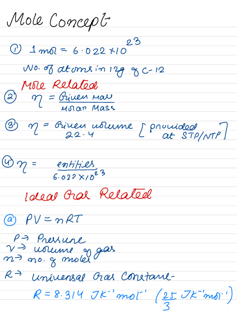 Mole Concept Important Formulas | PDF
