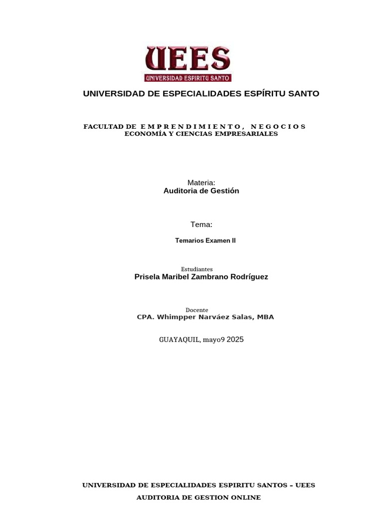 Cuestionario de Auditoria de Gestion - Segundo Parcial 2025 | PDF ...
