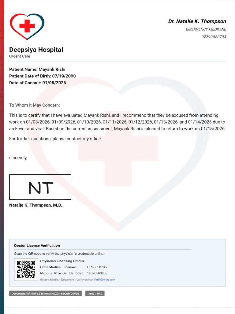 Doctor Note With Signature | PDF