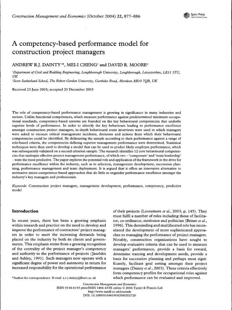 A Competency-Based Performance Model For Construction Project Managers ...