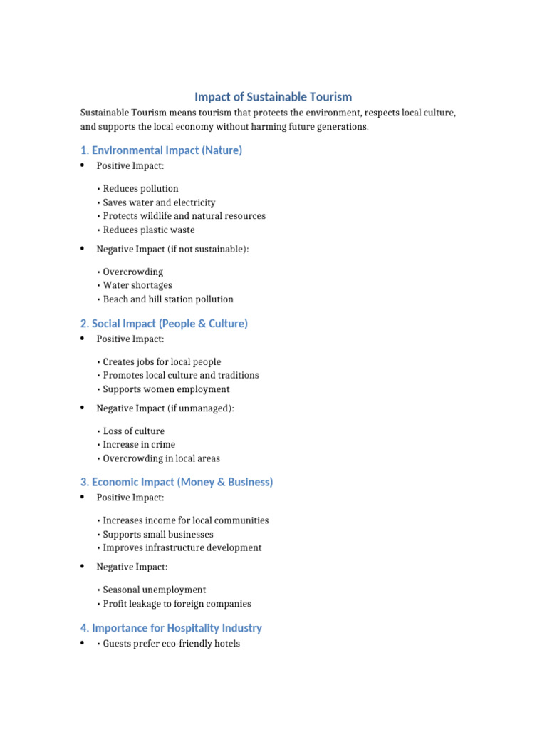 Impact of Sustainable Tourism | PDF