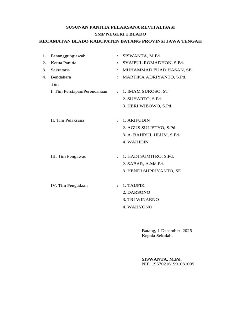 Susunan Panitia Revitalisasi | PDF