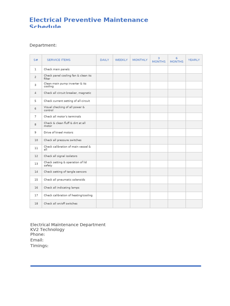 Electrical Preventive Maintenance Schedule Template | PDF