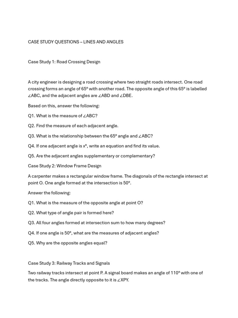 Basic Case Study Question Lines and Angles | PDF