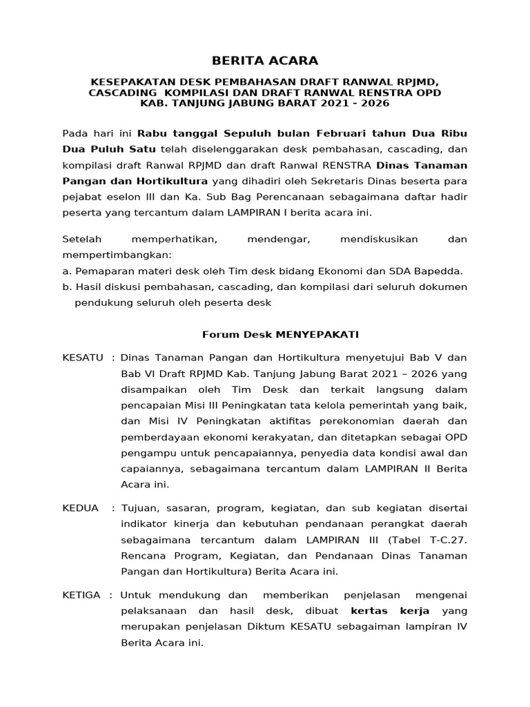 Berita Acara Desk DTPH Ok | PDF