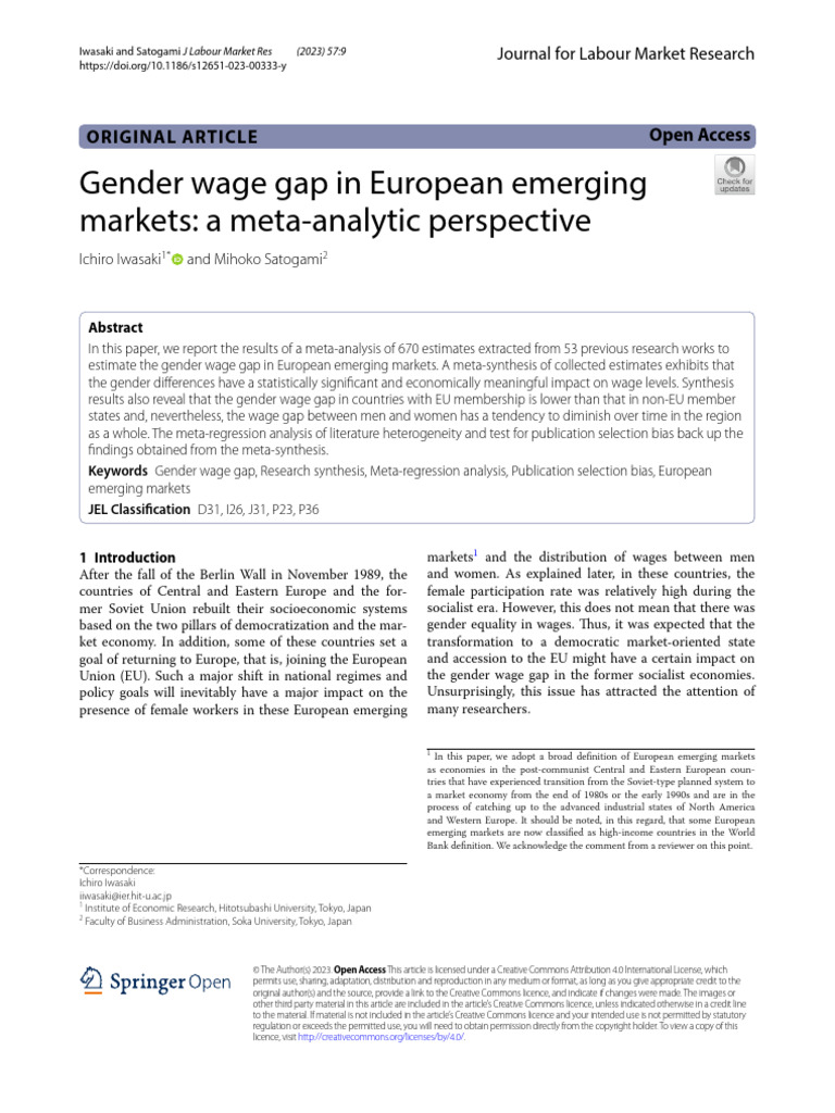 Gender Wage Gap in European Emerging Markets: A Meta-Analytic ...