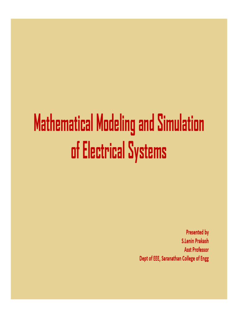 Mathematical Modeling and Simulation of Electrical Systems | PDF