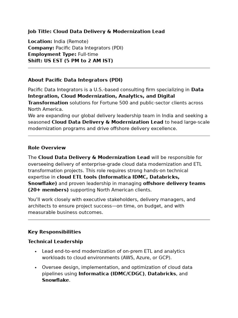 JD - Cloud Data Delivery Modernization Lead | PDF | Cloud Computing ...