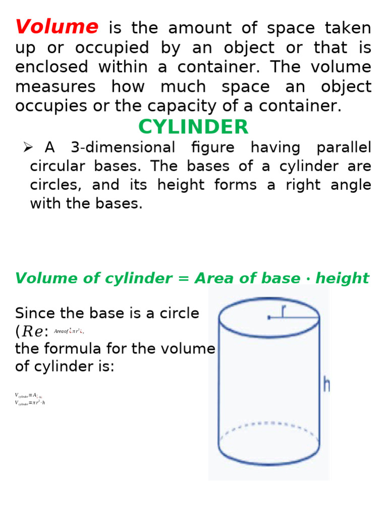 Volume Is The Amount of Space Taken Up or Occupied by An Object or That Is Enclosed Within A ...