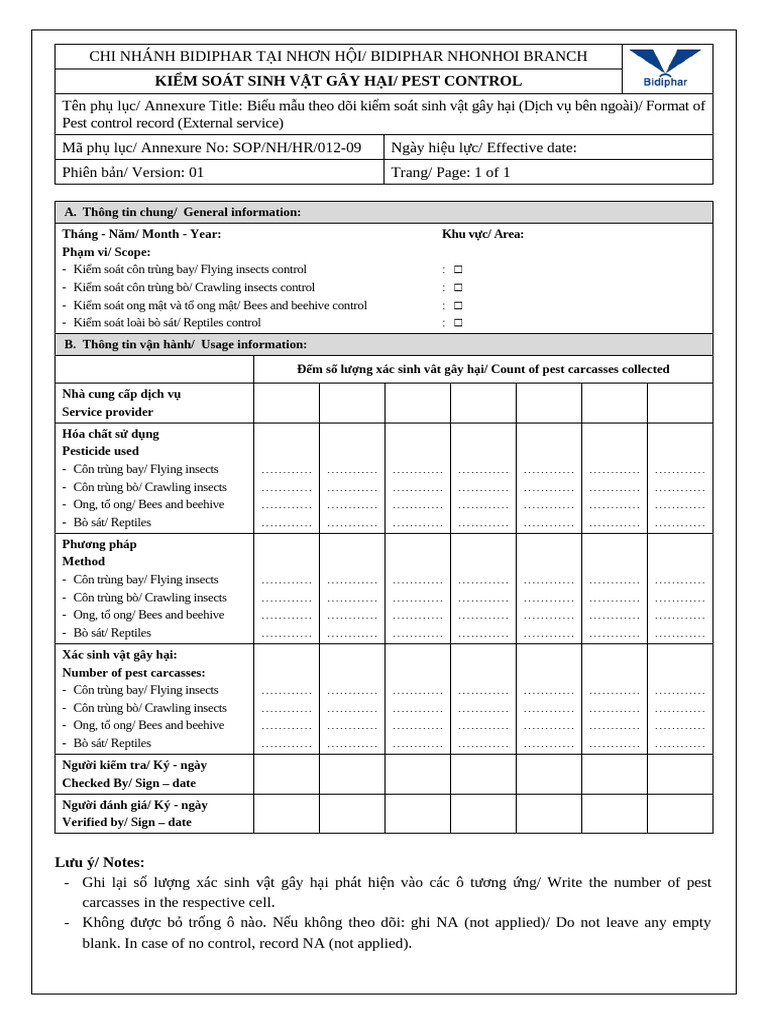 SOP - nh.HR.012-09. Format of Pest Control Record (External Service ...