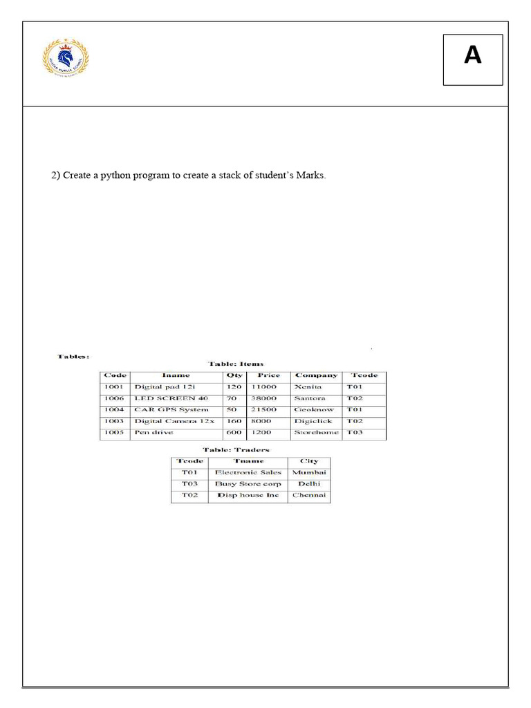 CS Practical QP | PDF | Sql | Data Management