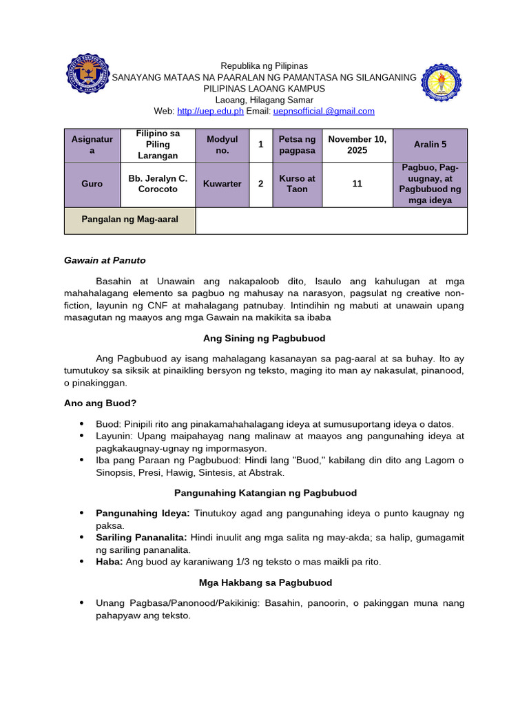 LAS Module Filipino Sa Piling Larangan 11 | PDF