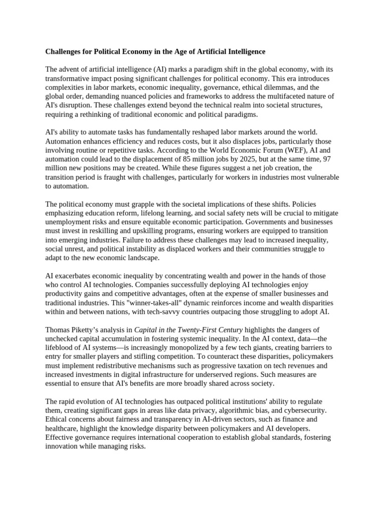 Political Economy in The Age of Artificial Intelligence LMD Februray ...