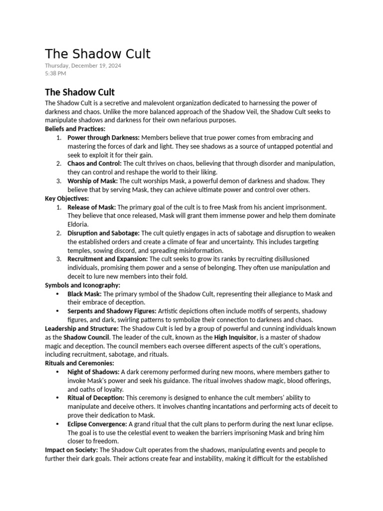 The Shadow Cult | PDF | Deception