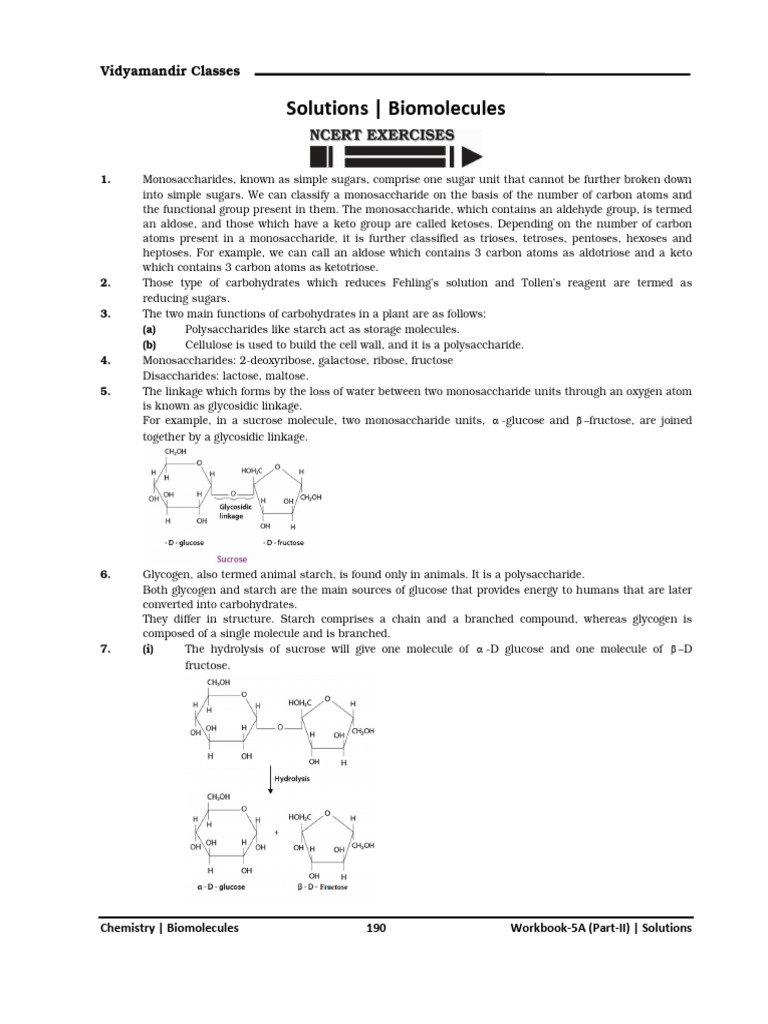 Solutions - Biomolecules: Vidyamandir Classes | PDF