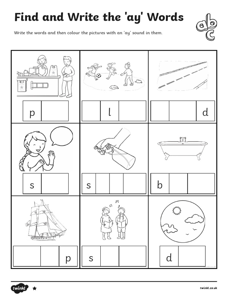 T L 51754 Find and Write The Ay Words Differentiated Activity Sheets ...