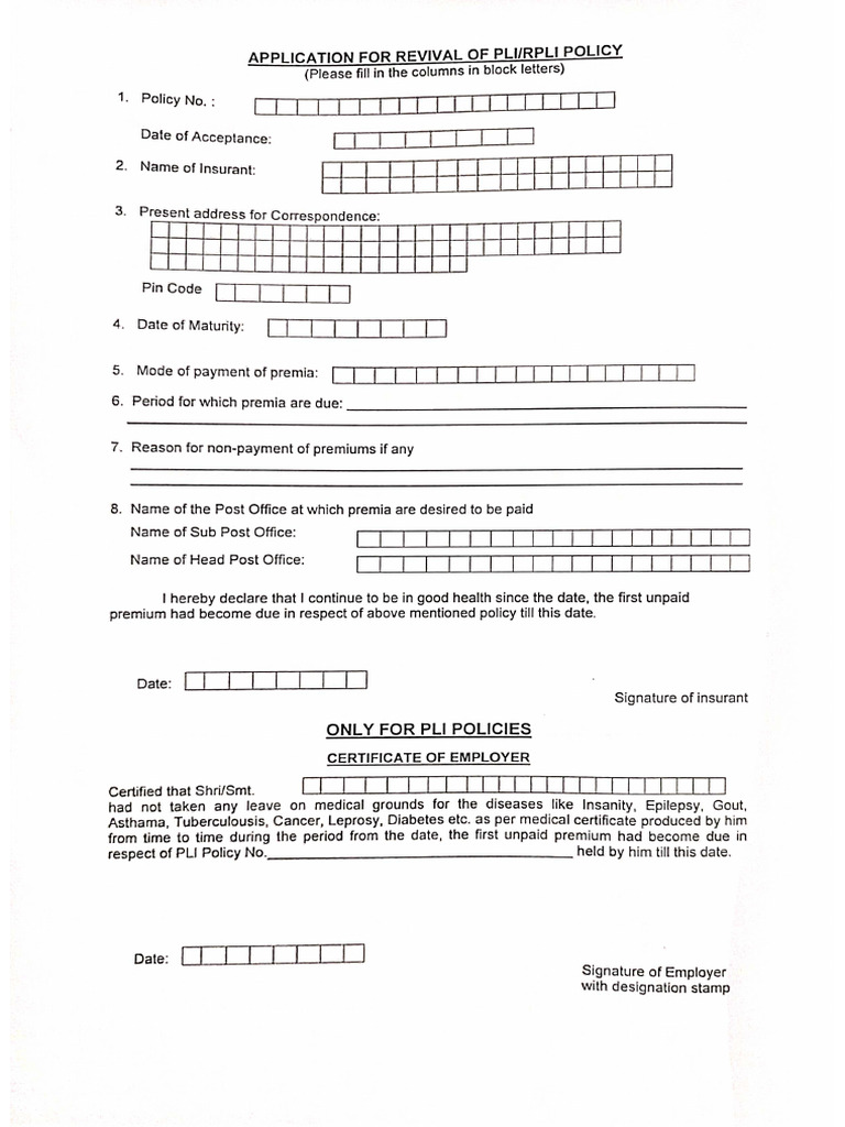 PLI & RPLI Revival Form | PDF