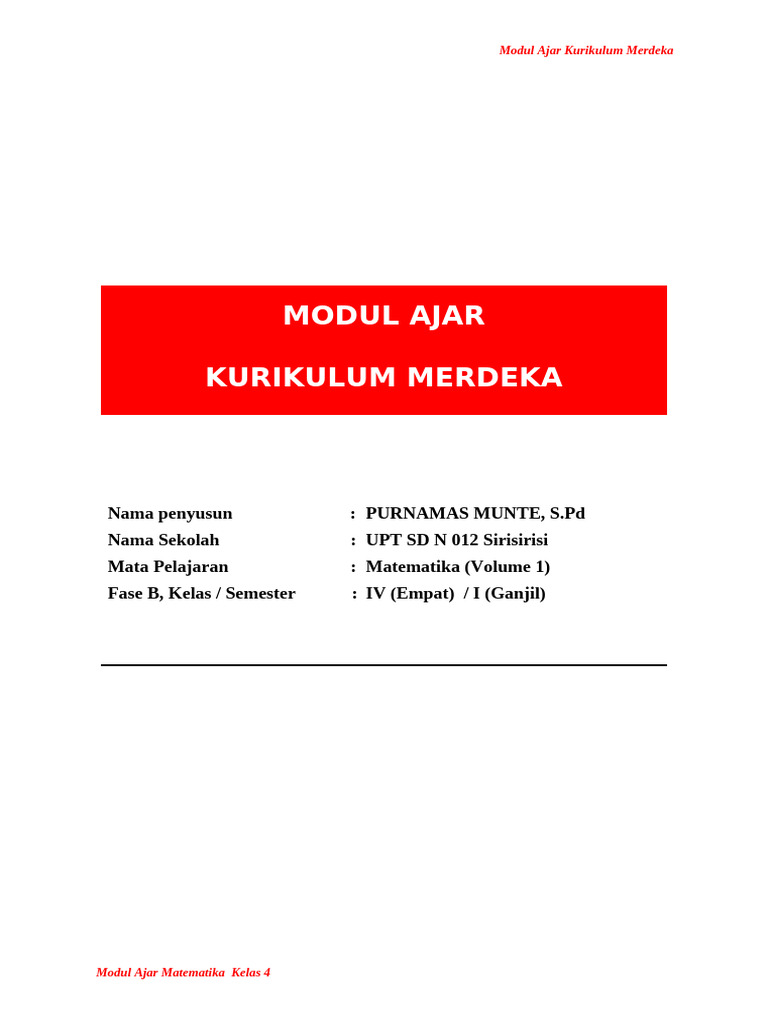 Modul Ajar MTK Unit 1 (MATEMATIKA) | PDF