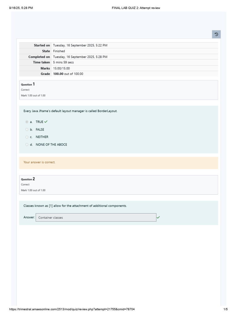 FINAL LAB QUIZ 2 - Attempt Review OOP | PDF | Graphical User Interfaces ...