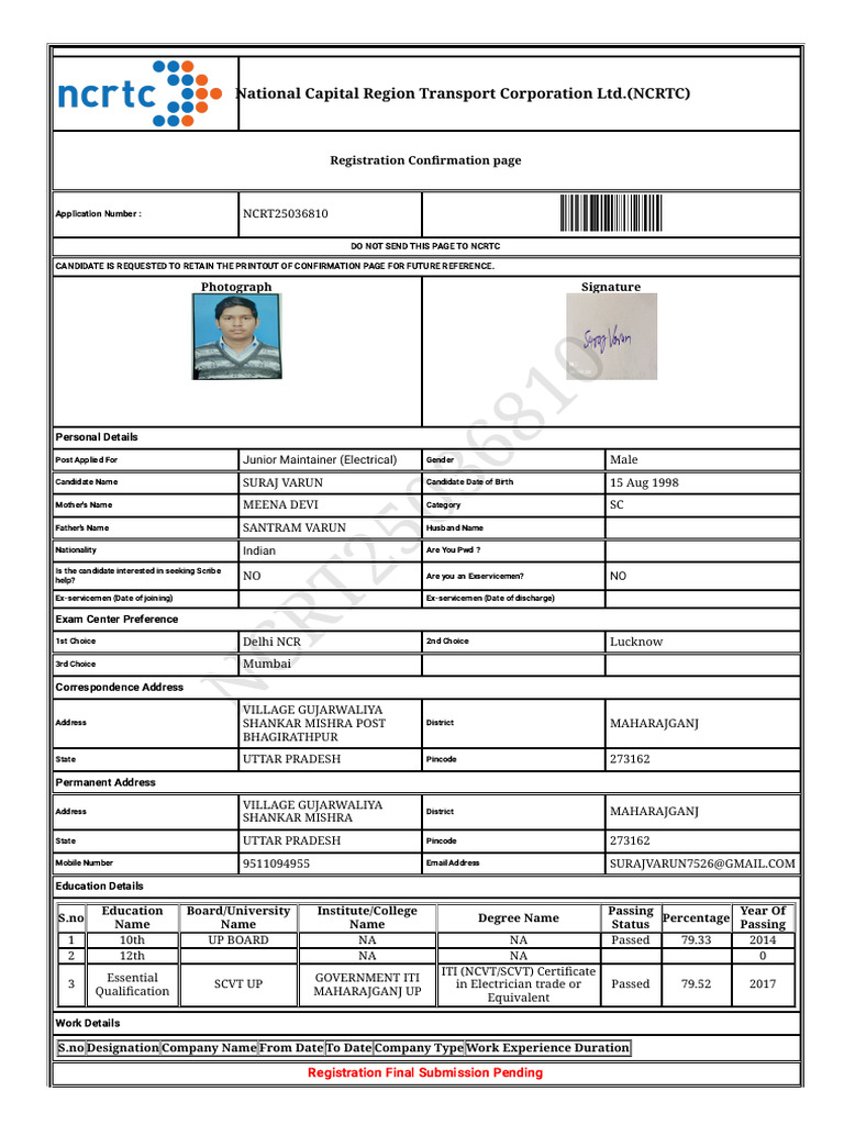 Ncrtc-Print Form | PDF