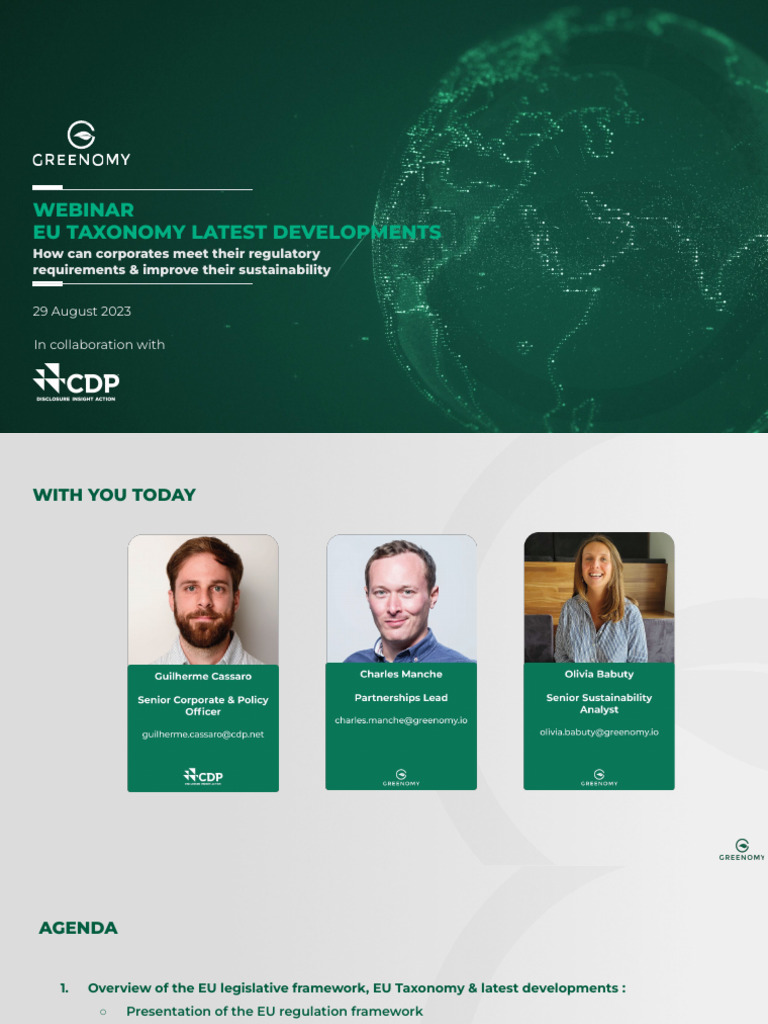 Greenomy-CDP Webinar EU Taxonomy 29082023 | PDF | Natural Environment ...