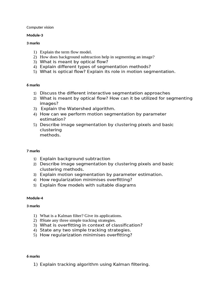 Computer Vision Series-2 QB | PDF