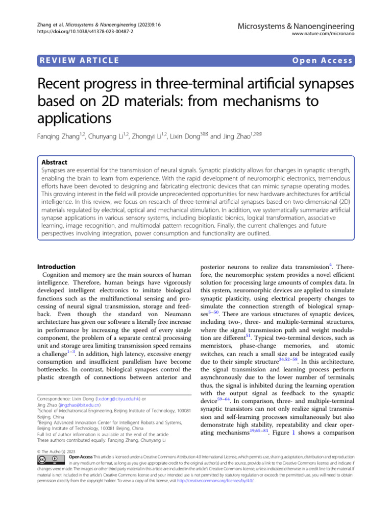 Recent Progress in Three-Terminal Artificial Synapses | PDF | Field ...