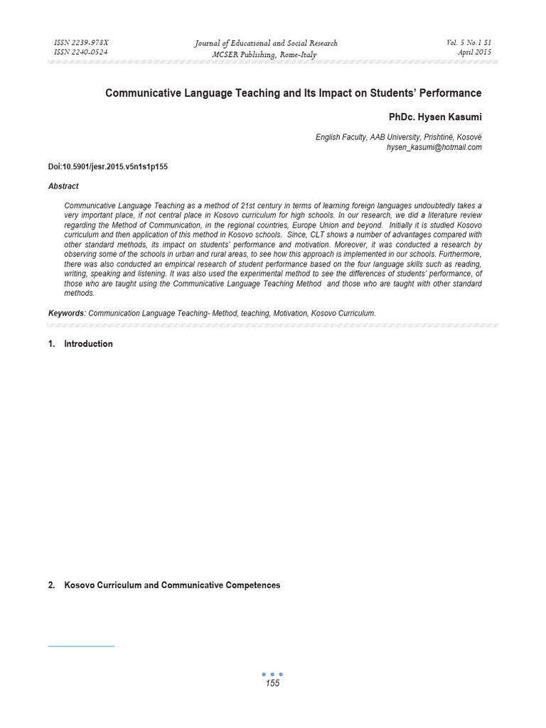 Communicative Language Teaching and Its Impact On Students' Performance ...