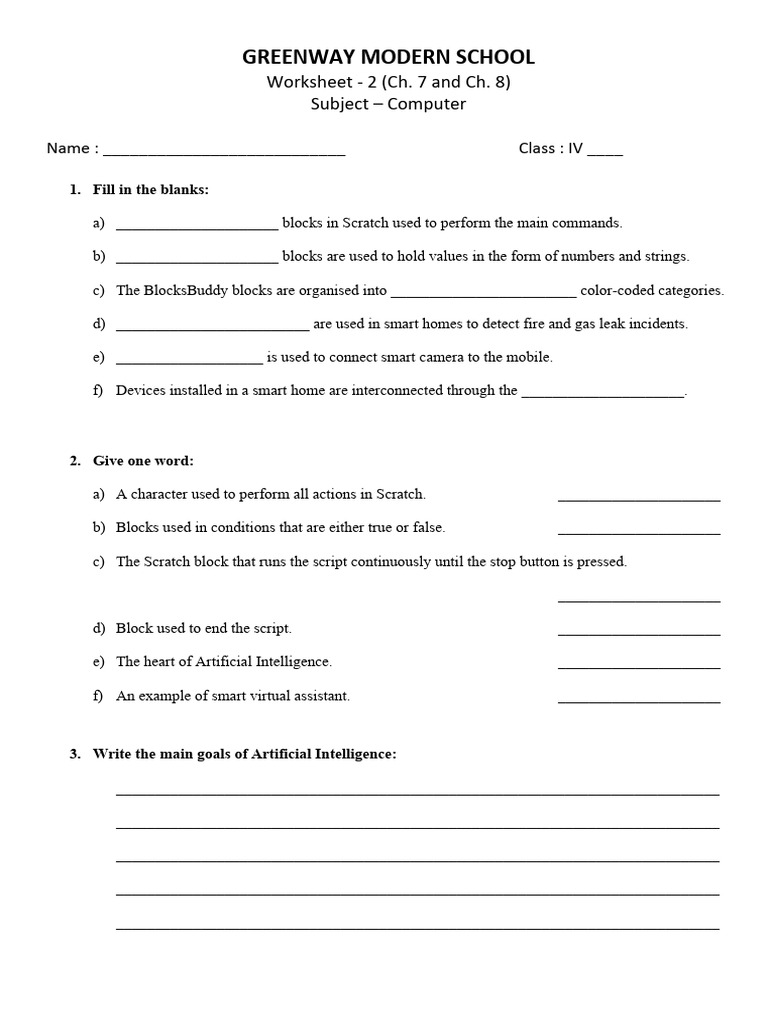 Class 4 Worksheet - 2 Term 2 | PDF