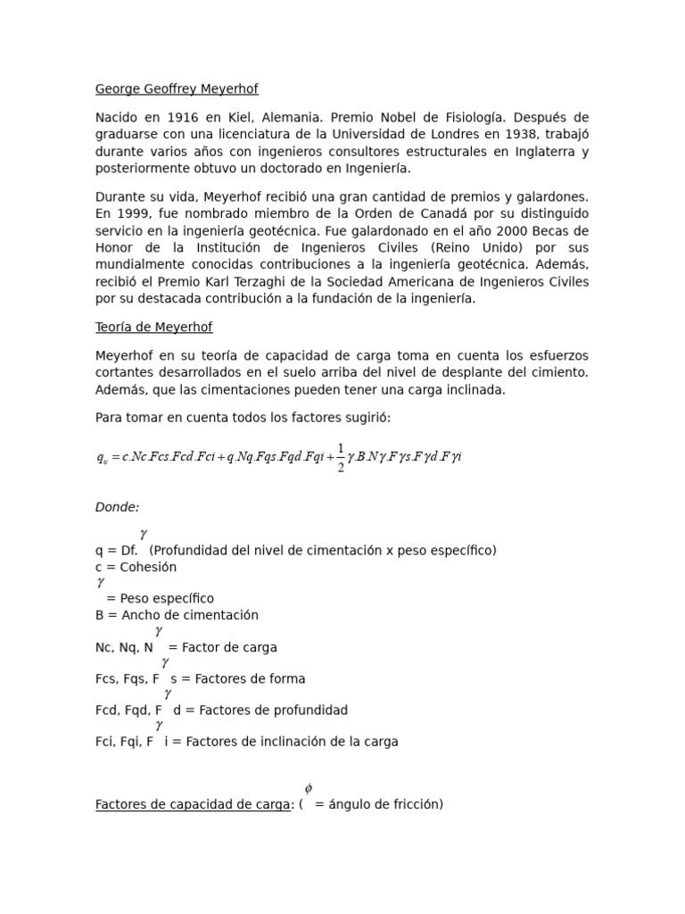 Metodo de Meyerhof | PDF | Fundación (Ingeniería) | Ingeniería