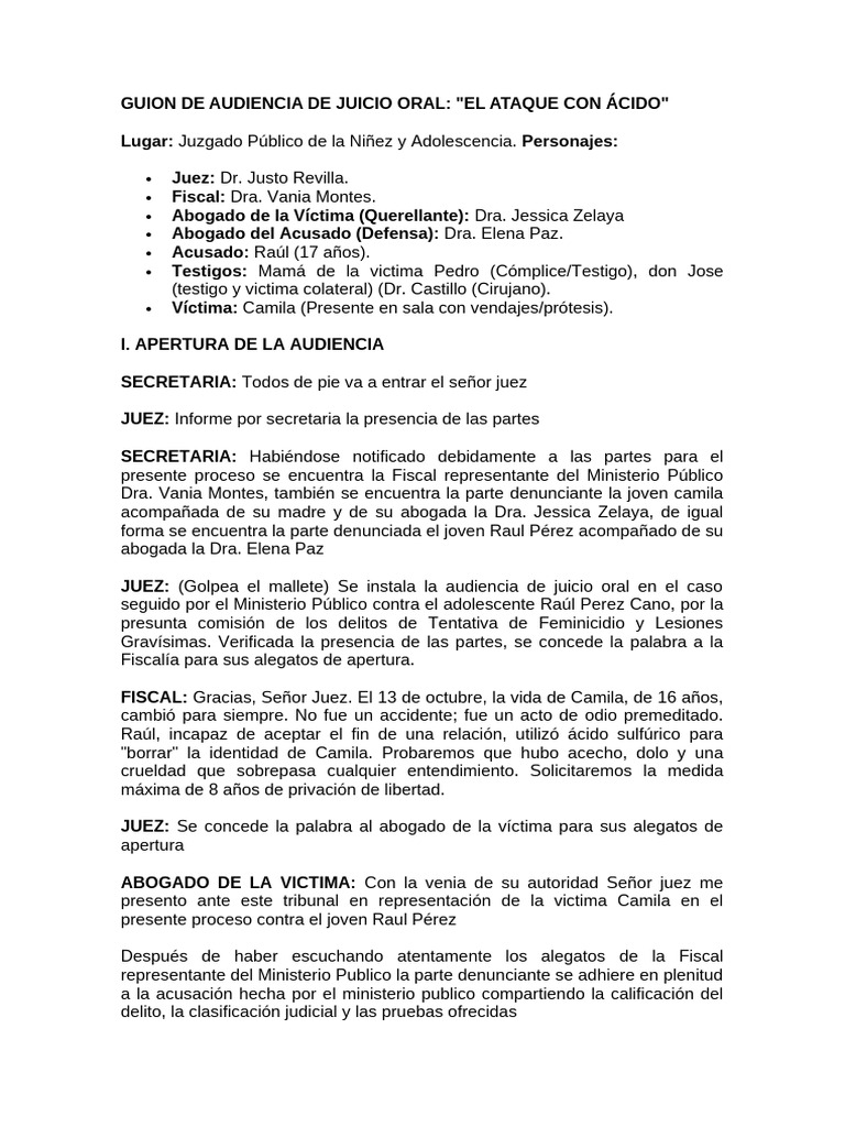 Guion de Audiencia de Juicio Oral | PDF | Testigo | Castigos