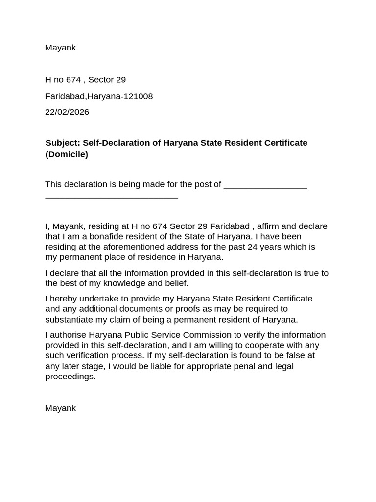 Domicile Declaration | PDF