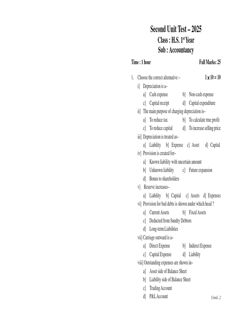 2nd Unit Test HS 1st Year Accountancy | PDF | Expense | Debits And Credits