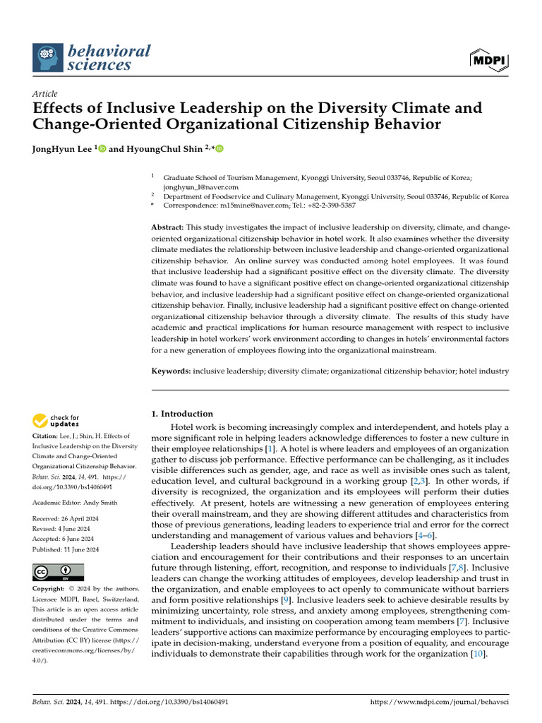 Effects of Inclusive Leadership On The Diversity Climate and Change ...