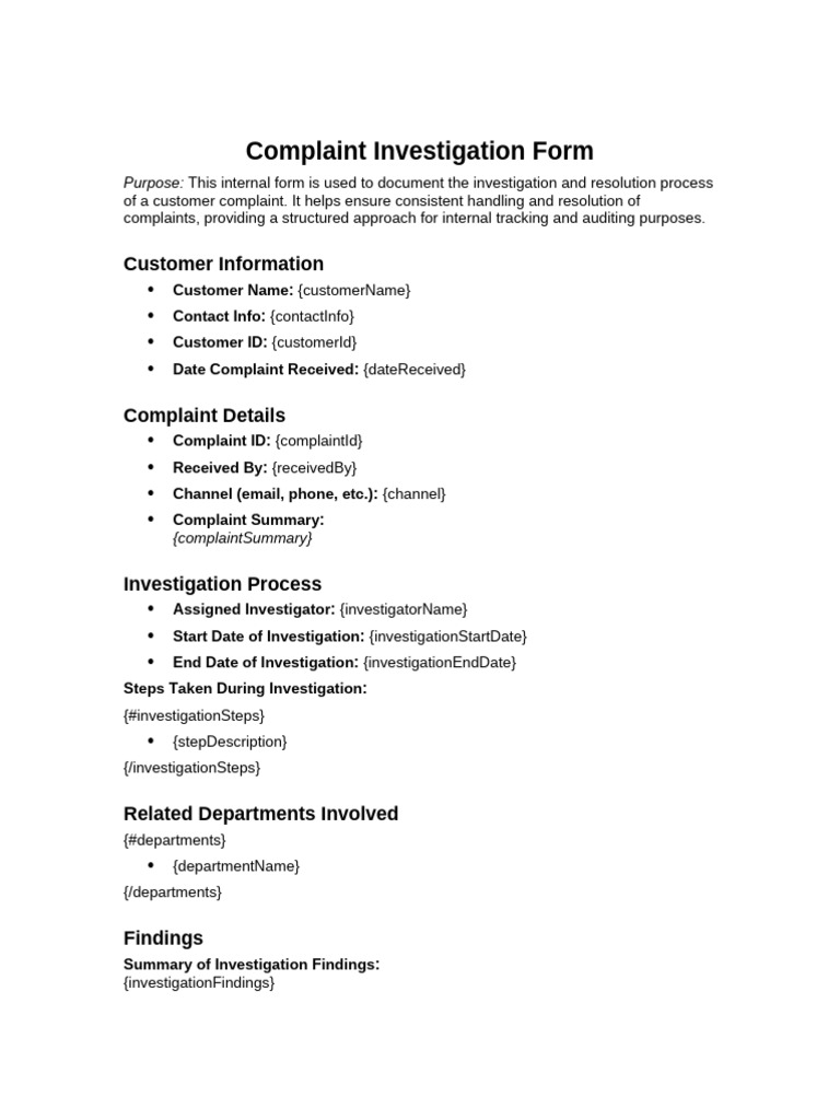 Complaint Investigation Form | PDF