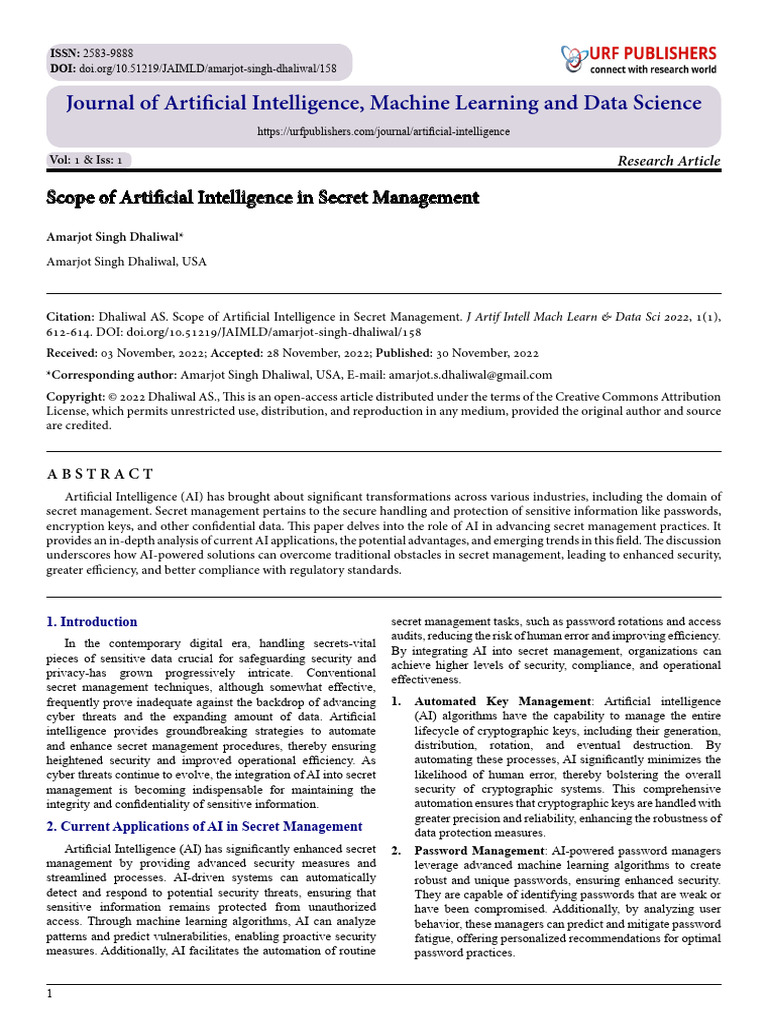 Scope of Artificial Intelligence in Secret Management | PDF | Computer ...