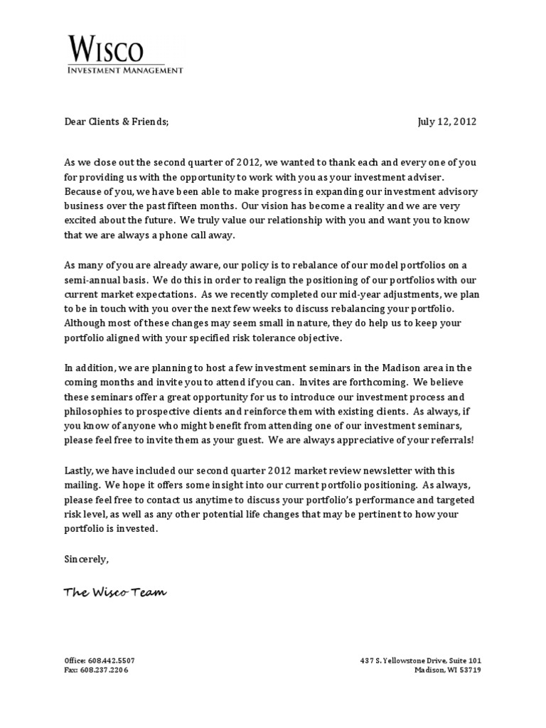 2Q12 Wisco Client Letter | PDF | Stock Market Index | Real Estate ...