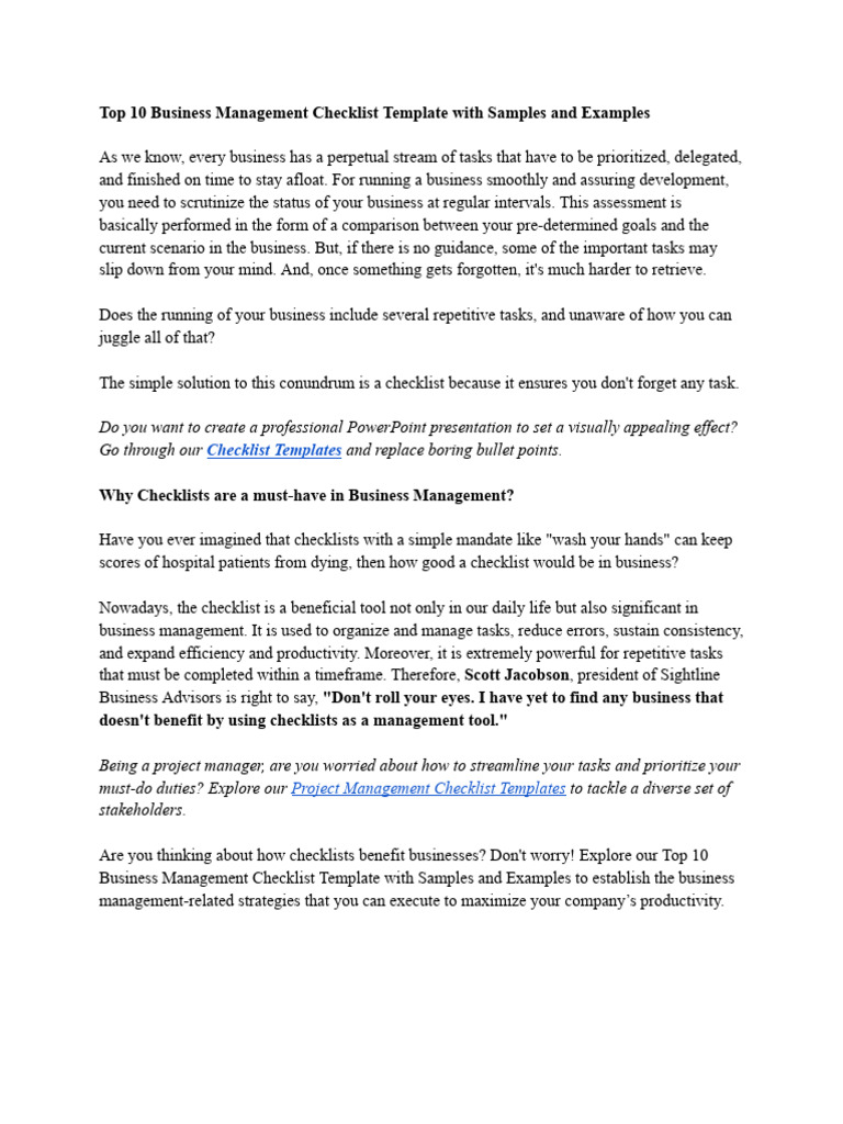 Top 10 Business Management Checklist Template With Samples and Examples ...