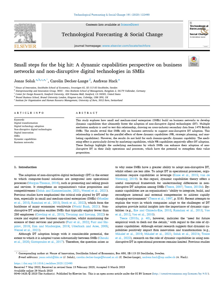 Small Steps For The Big Hit A Dynamic Capabilities Perspective On ...