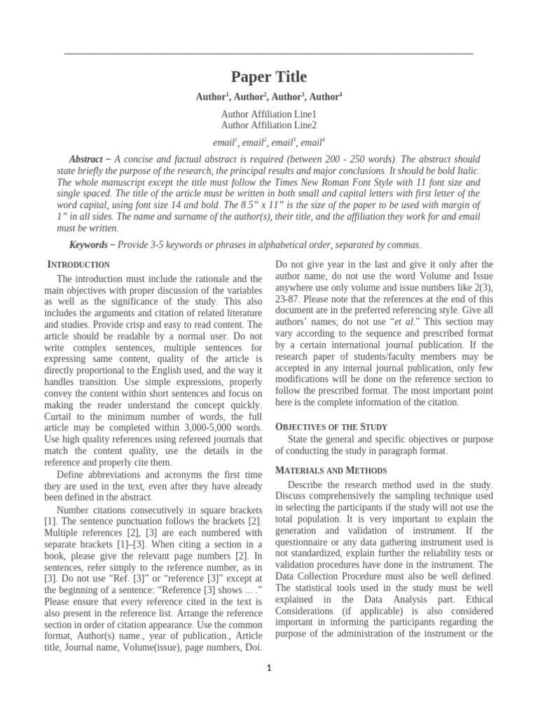 Sample Format For 10 Page Journal | PDF | Citation | Abstract (Summary)